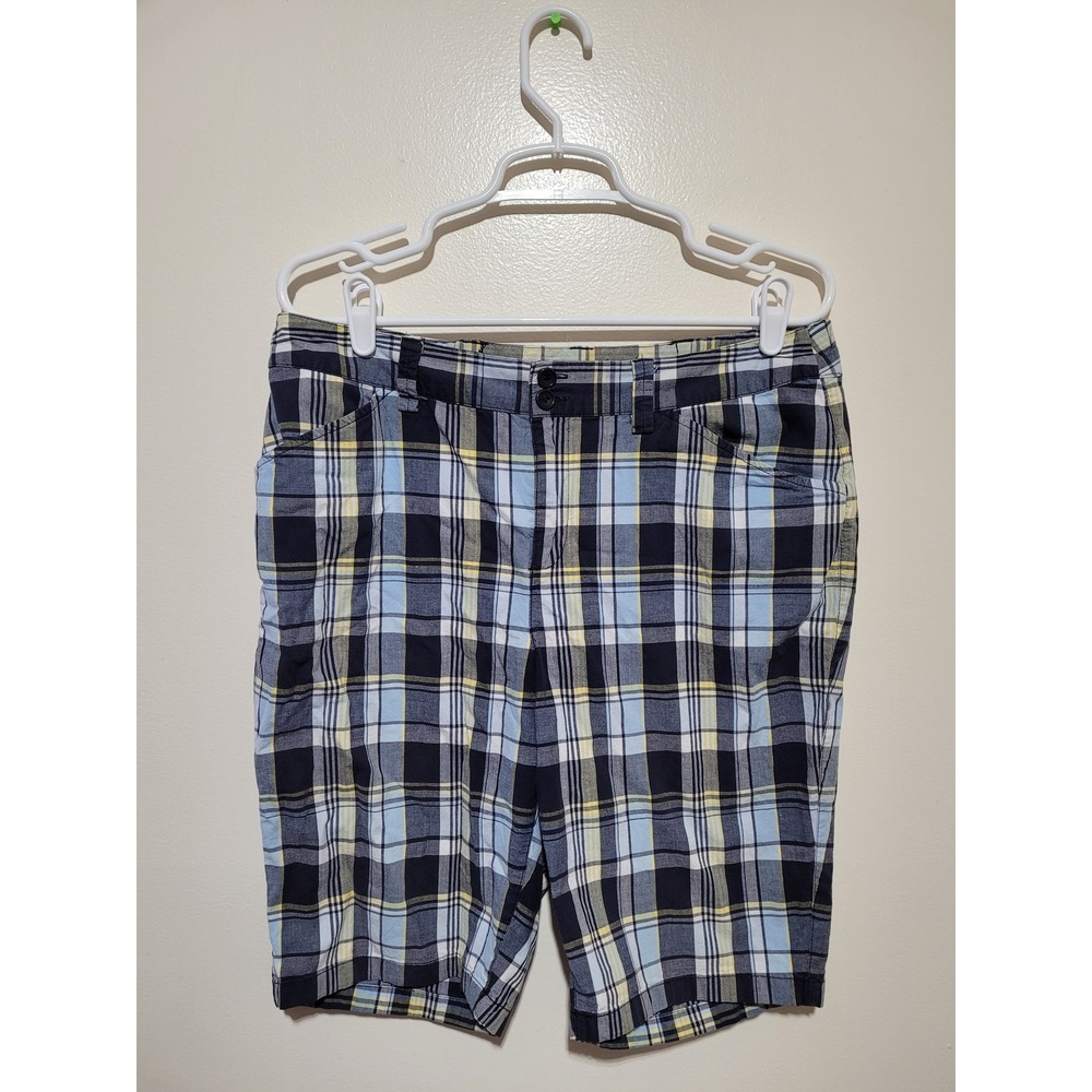 CJ Banks‎ Plaid Shorts Women 14W Blue Yellow Cotton Stretch Casual
